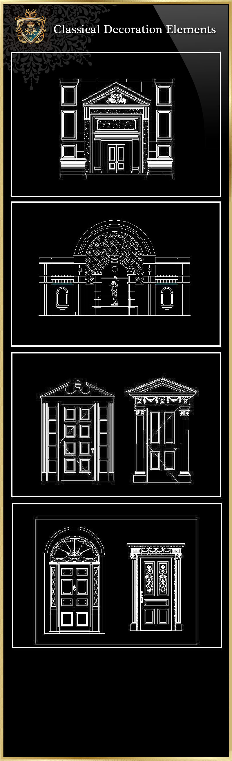 ★【Classical Decoration Elements 04】Download Luxury Architectural Design CAD Drawings--Over 20000+ High quality CAD Blocks and Drawings Download!